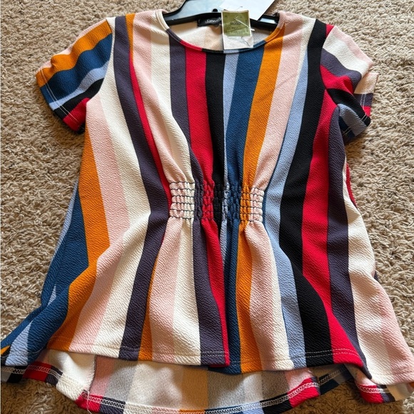 Sweet Rain Tops - Striped Multi-Color Smocked Waist Girls' Top